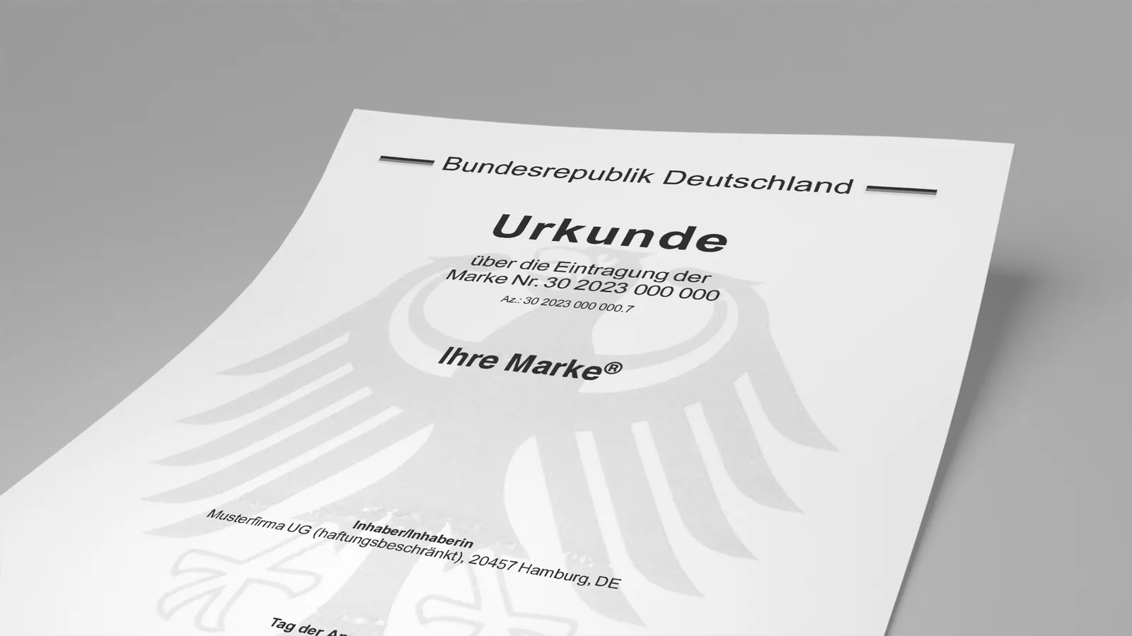 Urkunde des Deutschen Patent- und Markenamts über die Eintragung einer Marke – Markenanmeldung über schutzrecht.de
